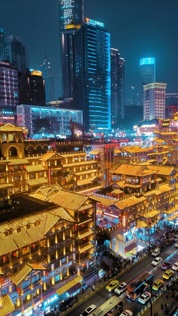 Best photo spot overlooking Hongya Cave Chongqing night scenery