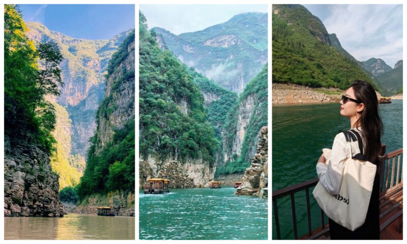 Traveler enjoying the natural beauty of the Three Gorges during a Yangtze cruise