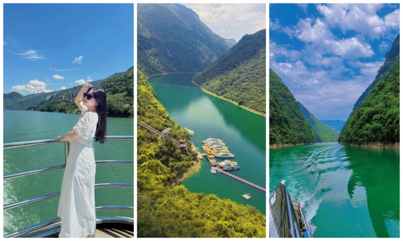 Wujiang Gallery boat tour and river valley scenery in Chongqing sightseeing trip