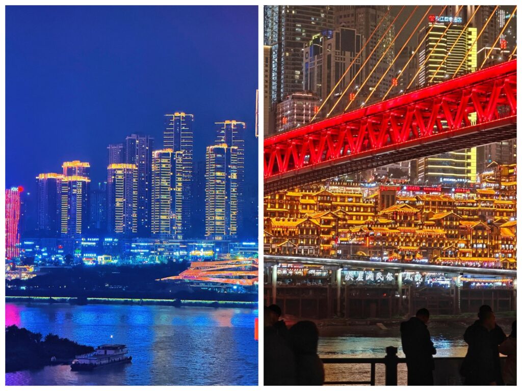 Hongya Cave night view overlooking Jialing River in Chongqing